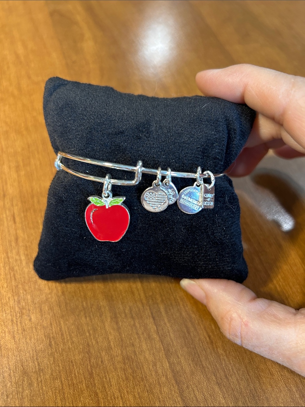 Alex & Ani Apple Charm Bangle Bracelet with Red Apple Charm